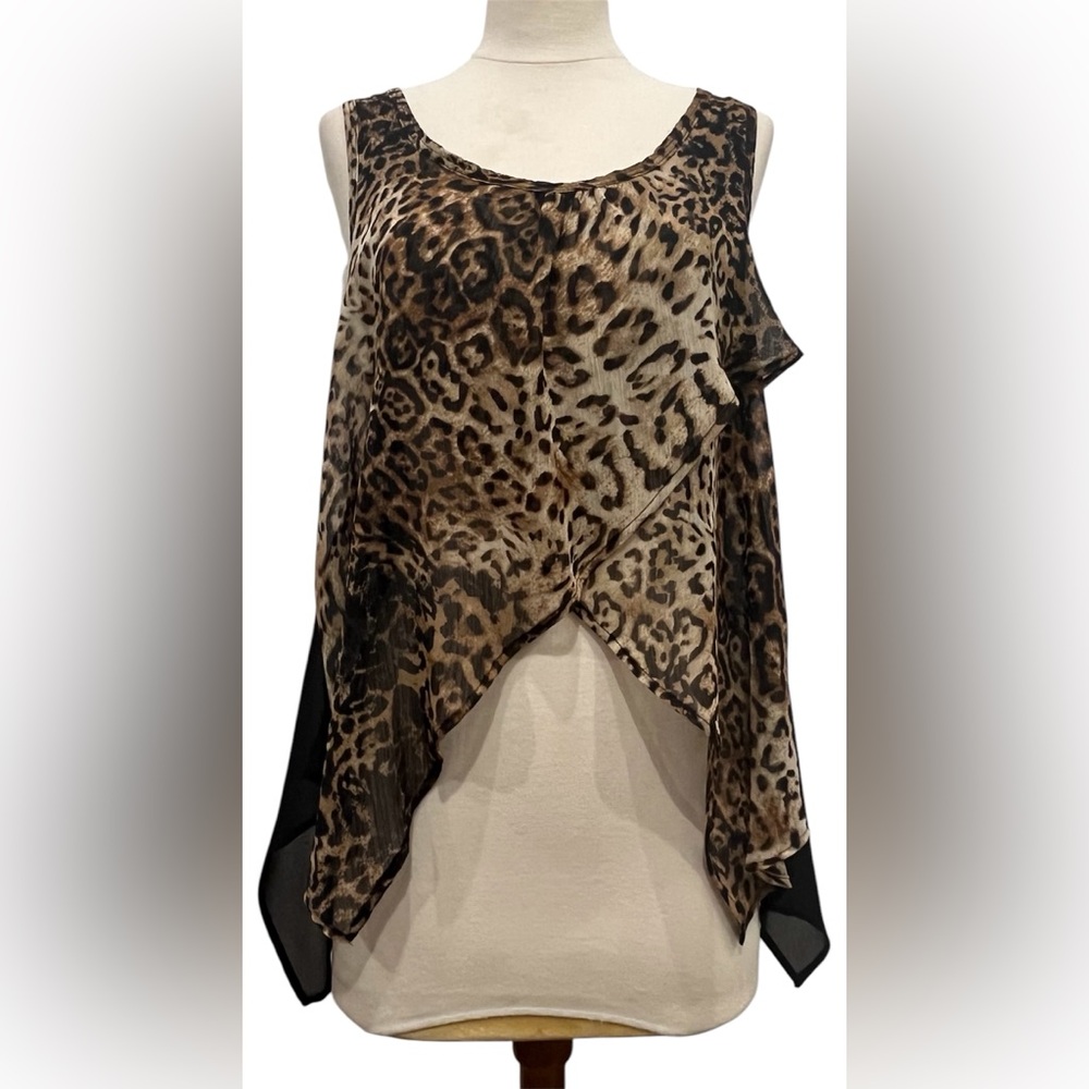 Vintage Poetry Clothing Leopard Print Asymmetrical‎ Tank Top Size M.